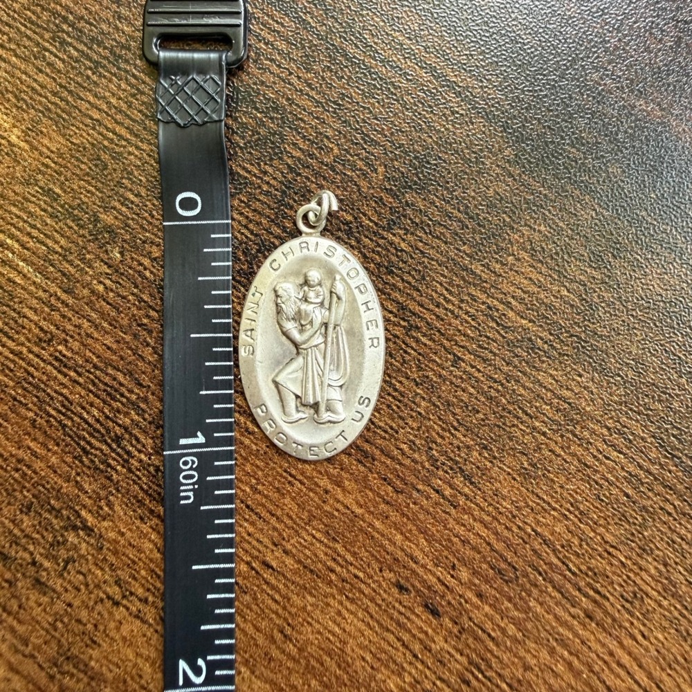 Vintage PPC Sterling Silver Saint Christopher Protect Us Catholic Pendant - Picture 6 of 6